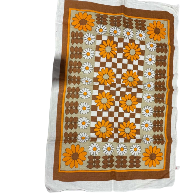 Pure Linen Brown Orange Floral Tea Towel