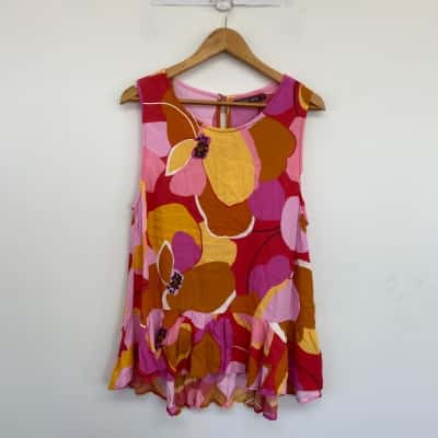 Mister Zimi Pink Yellow Floral Sleeveless Mini Dress  Size 14 