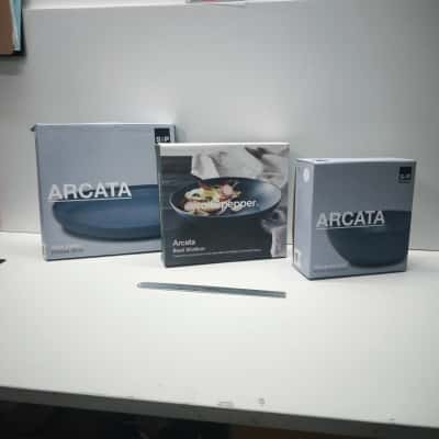Salt&Pepper S&P Arcata 3 Pc Blue Stoneware Serving Set Platter Bowls Boxed