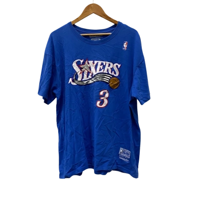 Mitchell & Ness Philadelphia Sixers #3 Iverson Basketball Mens  Size XXL Short Sleeve T-shirt Blue 