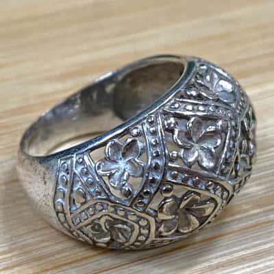 Silver Flower Filigree Dome Ring 