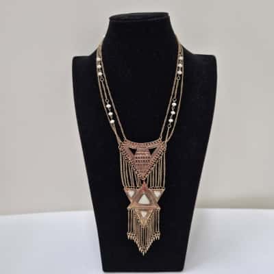  Womens Fashion Necklace Gold Look/ White Stones 