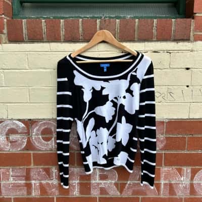 Escada Sport Womens  Size M Long Sleeve Top Black  / White 