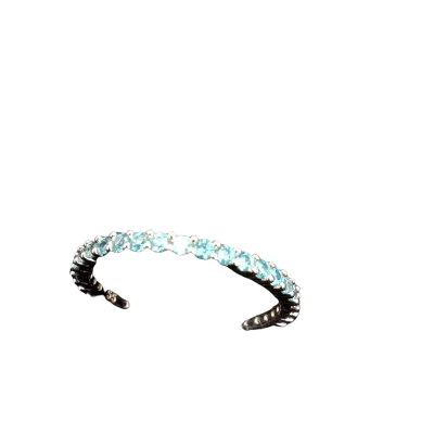 Swarovski Womens Ring Blue Crystals Rodium Plated