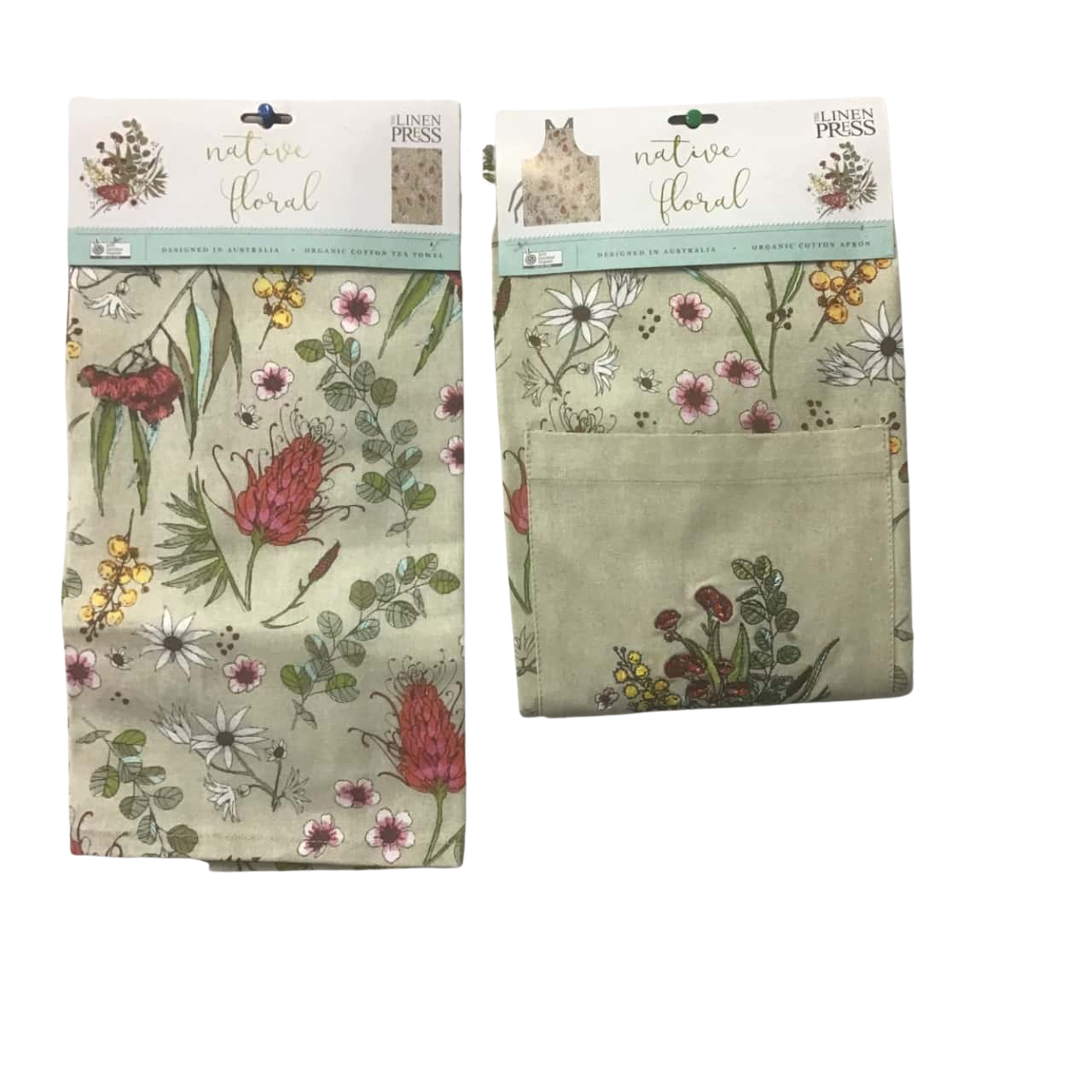 The Linen Press Floral Apron + Tea Towel Set Taupe Cotton(s)
