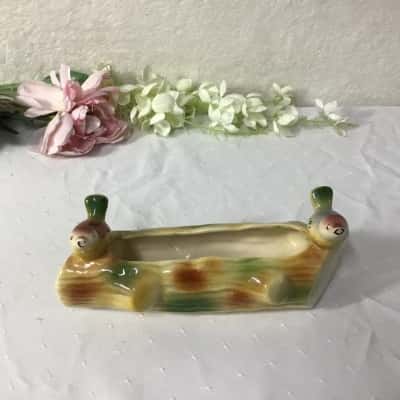 Vintage Ceramic Birds on Log Planter