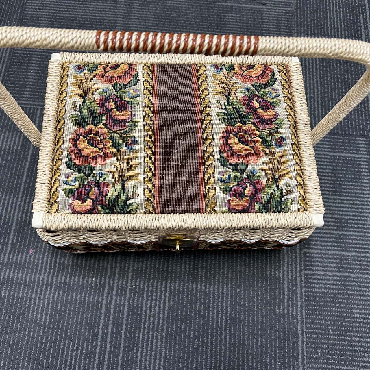 Vintage Woven Sewing Basket with Cotton (s)