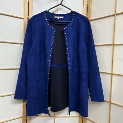 Noni B Women’s  Size 16 Stud Detail Suede Coat / Open Jacket Blue 