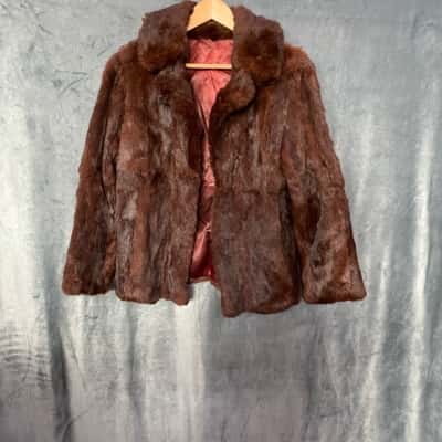  Womens  Size 8 Brown Fur Coat