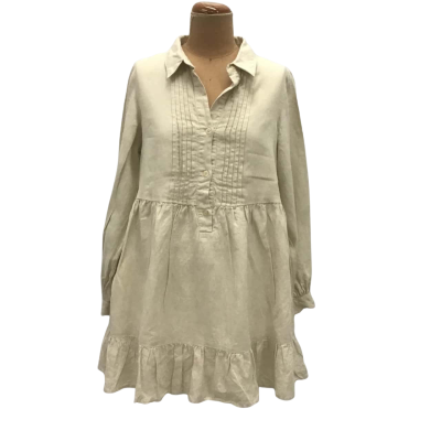 AERE Long Sleeve Smock Dress Size 12 Beige Linen