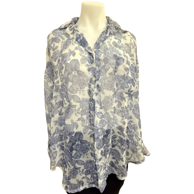 Witchery Womens  Size 8 Long Sleeve Shirt Blue / Floral / White 
