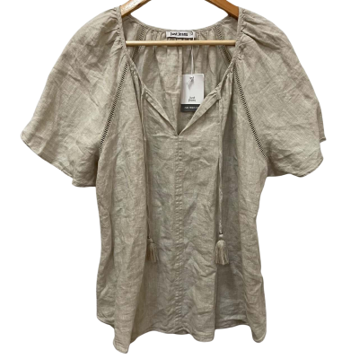 Just Jeans Flax Pure French Linen Tassel Tie Top Size 14 