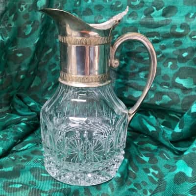 Vintage Claret Jug - Crystal and Silver Plate.