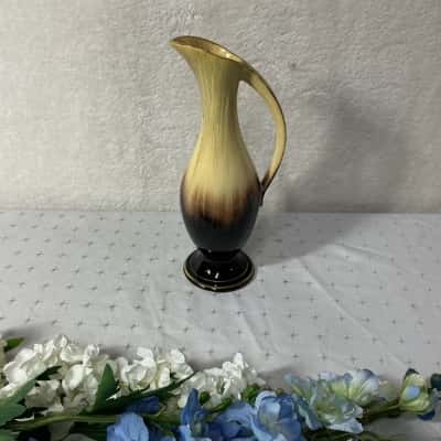 Vintage Beige / Brown Glazed Ceramic Pitcher Vase