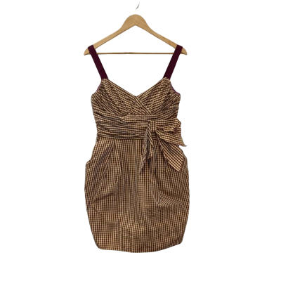Cue Womens  Size 10 Sleeveless Dress Checked / Maroon / Yellow / Brown
