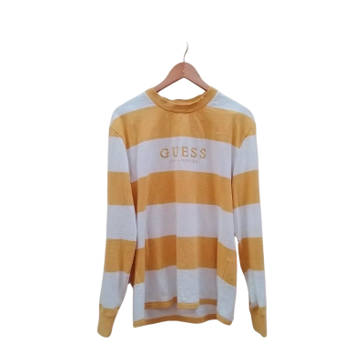 Mens Guess Long Sleeve Top Striped / White / Yellow Size M