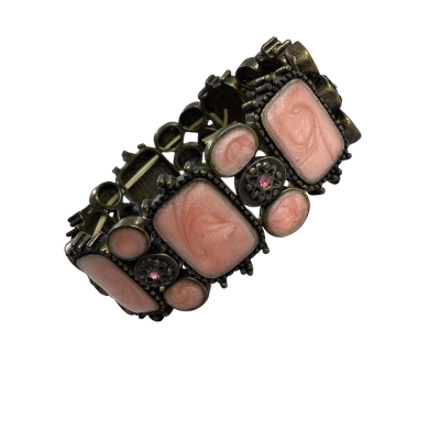 Vintage Style Pink Resin & Rhinestone Stretchy Bracelet