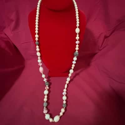  Women's Beaded Necklace featuring Faux Pearls, Pink Beads & Gold Tone Accent Beads