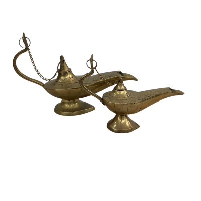 Lot of 2 Vintage Etched Brass Aladdin Lamps 