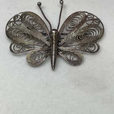  Womens Brooch Silver stamped butterfly 