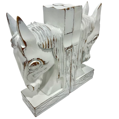 Shabby Chic Wooden Horse Heads Book Ends 