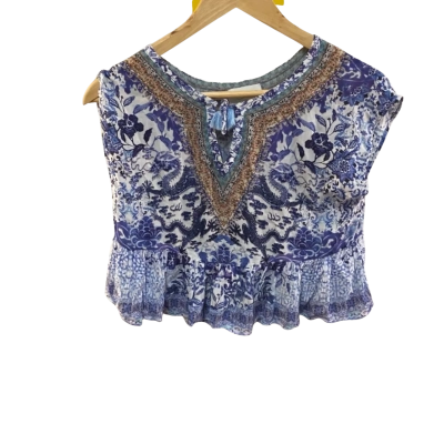 Camilla Womens  Size 8 Blouse Blue/Floral