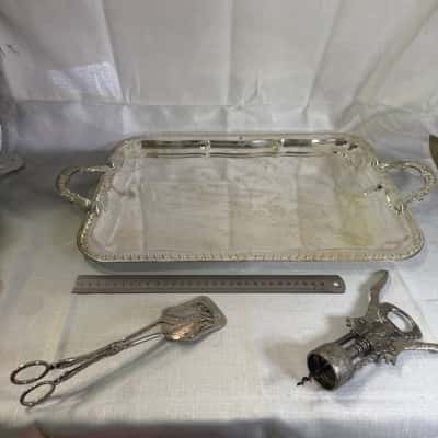 3 piece vintage silver plated bar and hosting set