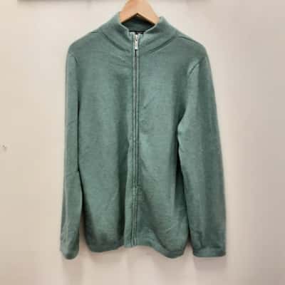  Size XL Teal Heathered With Grey Tones Nativeworld Merino Silk Full Zip Cardigan Features Plain Slimline Silhouette Constructed From Premium Blend 