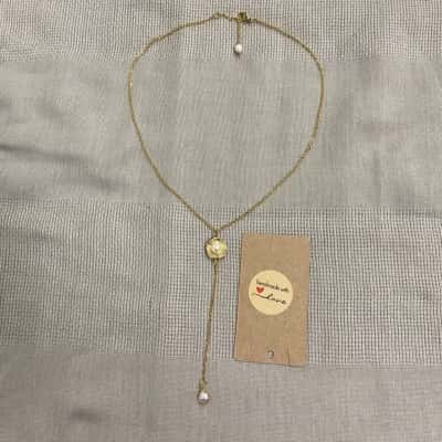  Womens Polsin Handmade Gold Tone and Faux Pearl Necklace in Box