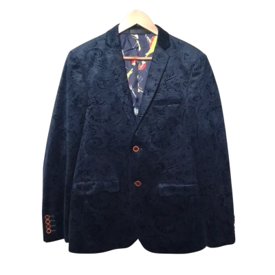 Concept Mens Size S  Navy Blue Paisley Pattern Suit Jacket 