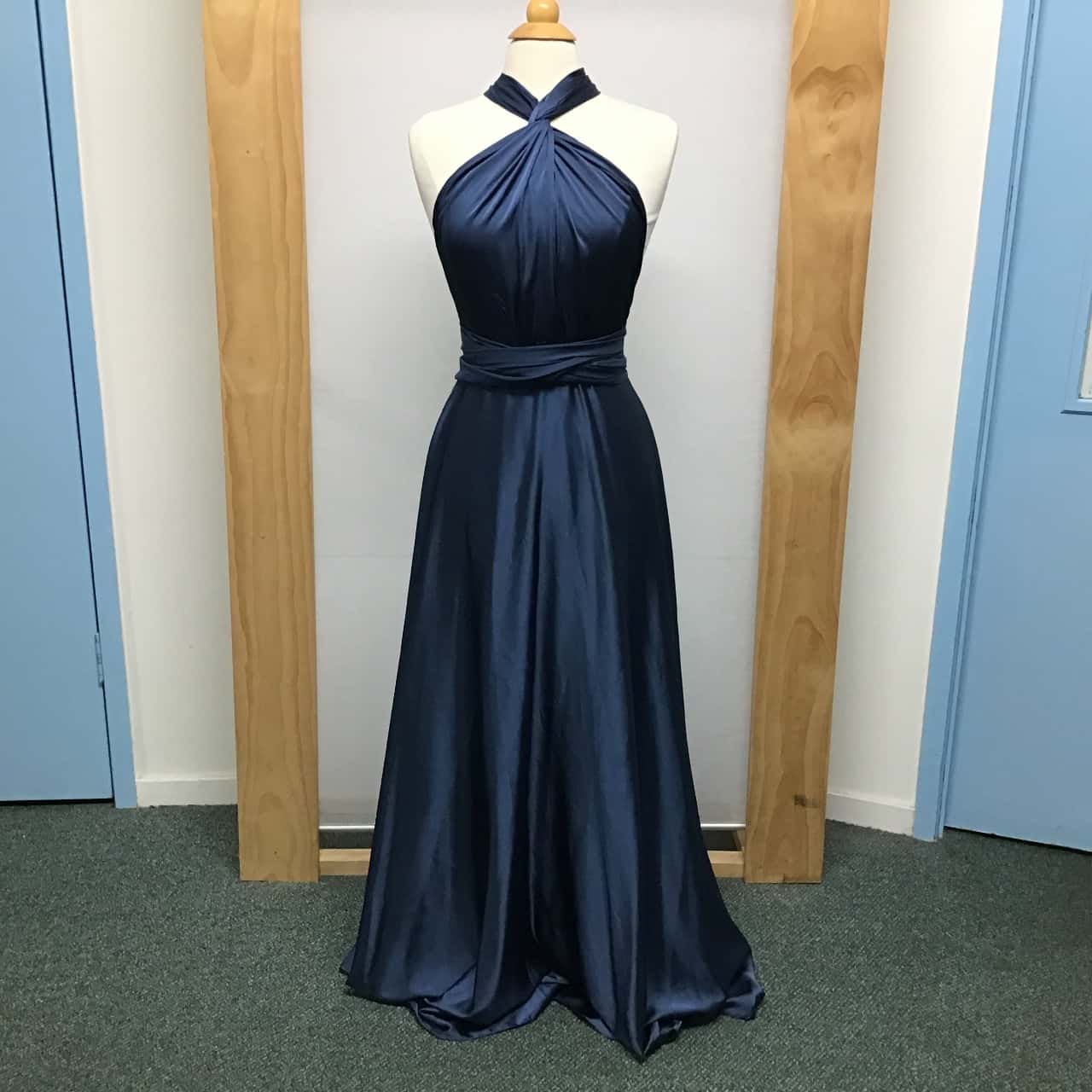 Angel Biba, Navy blue satin infinity dress, Size 6 8, NWT, RRP 69.95(s)