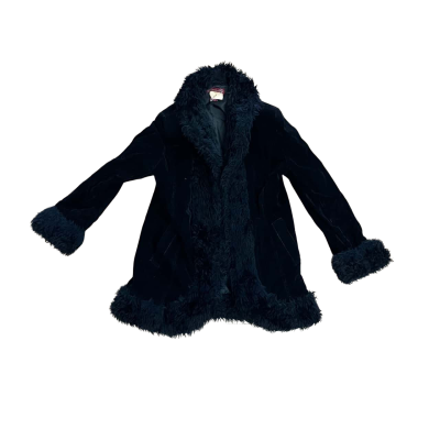 Retro Westco Black Velvet Faux Fur Penny Lane Afghan Style Coat Size 10