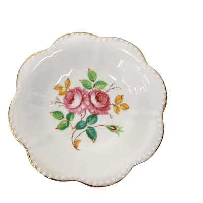 Vintage Tuscan Fine English Bone China Scalloped Pin Dish – Pink Roses & Heavy Gold Gilt