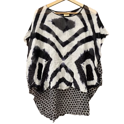 Rozae Womens Size M Black /Navy Blue/White Pattern Silk Top  