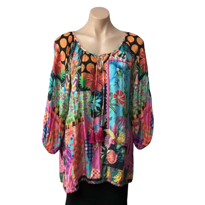 Lula Life Womens Size L Multicoloured Pattern 3/4 Sleeve Top