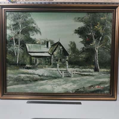 Artwork Framed Signed Murray Farm House Green Oil Painting 