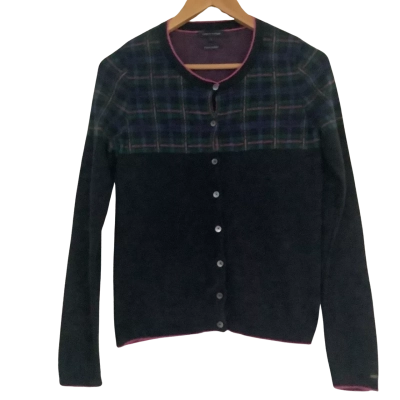 Tommy Hilfiger.  Navy and Pink Check Cashmere Blend Cardigan.   Size S 