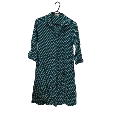 Mahashe Blue/Green/Cream Retro Print Cotton Dress Size L 