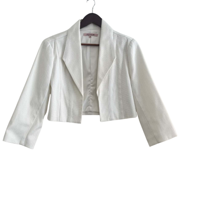 Review Womens Textured Cropped Tailored Blazer Size 14 White 