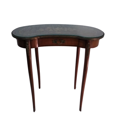 Vintage Victorian Style Small Kidney Shape Side Table - Brass details