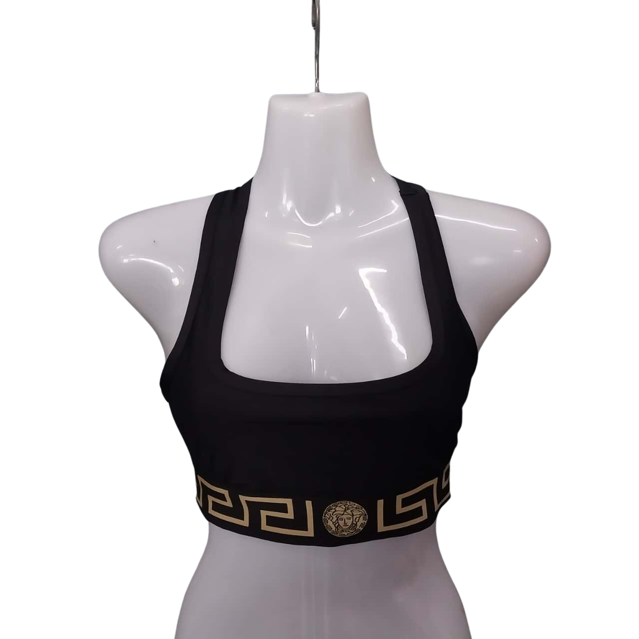 Versace Womens Crop Top & Leggings Set Size 3 Black / Gold (s)