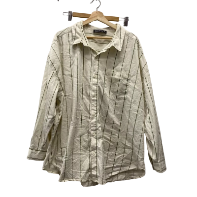 Dangerfield Mens Size XL Long Sleeve Shirt Cream / Green / Striped 