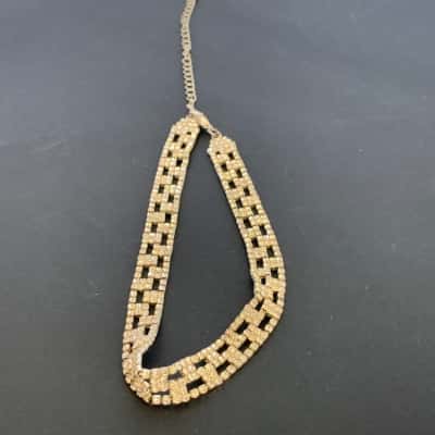 Silver Tone Rhinestone Mesh Choker Necklace