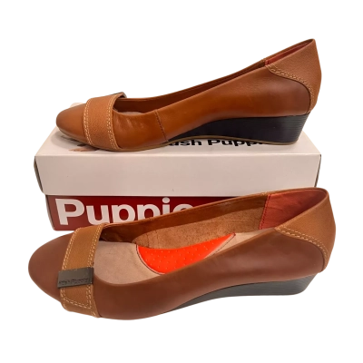 Hush Puppies Candid Women's Tan Leather Wedge Shoes Size 11W