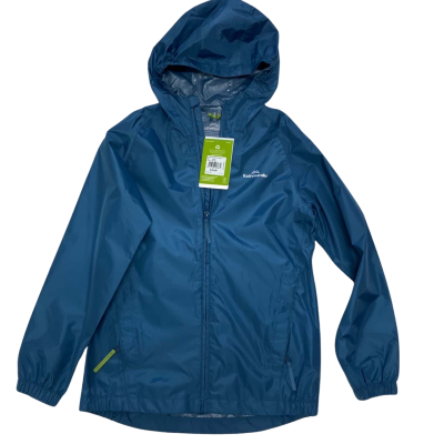 Kathmandu Kids, 12yrs. Pocket it, youth rain jacket. Steel blue colour.