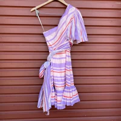 Talulah Womens Size M Pink/Purple/Red Striped Asymmetrical Mini Dress 