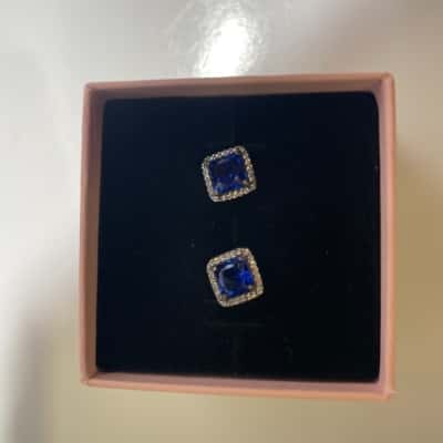 Pandora  Womens Earrings - blue square cut - 925 stamped
