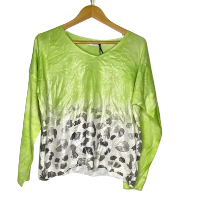  Womens  Size One Size V-Neck Jumper Green / Grey / White 