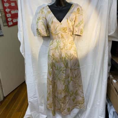 Veronika Maine Womens  Size 10 Midi Dress Cream / Green 