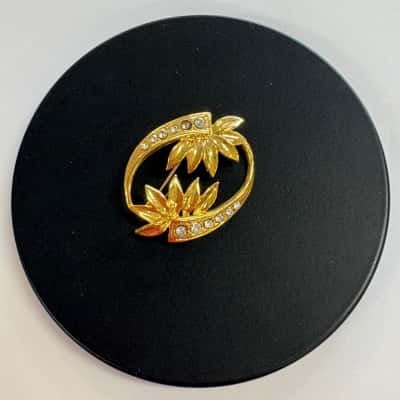 Vtg. Gold Plated Art Deco Brooch-1 loose crystal included 